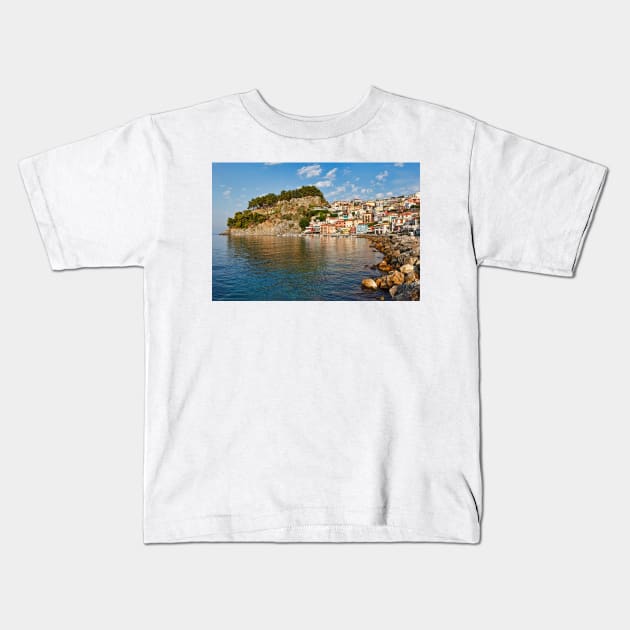 The bay with the colorful houses of Parga, Greece Kids T-Shirt by Constantinos Iliopoulos Photography